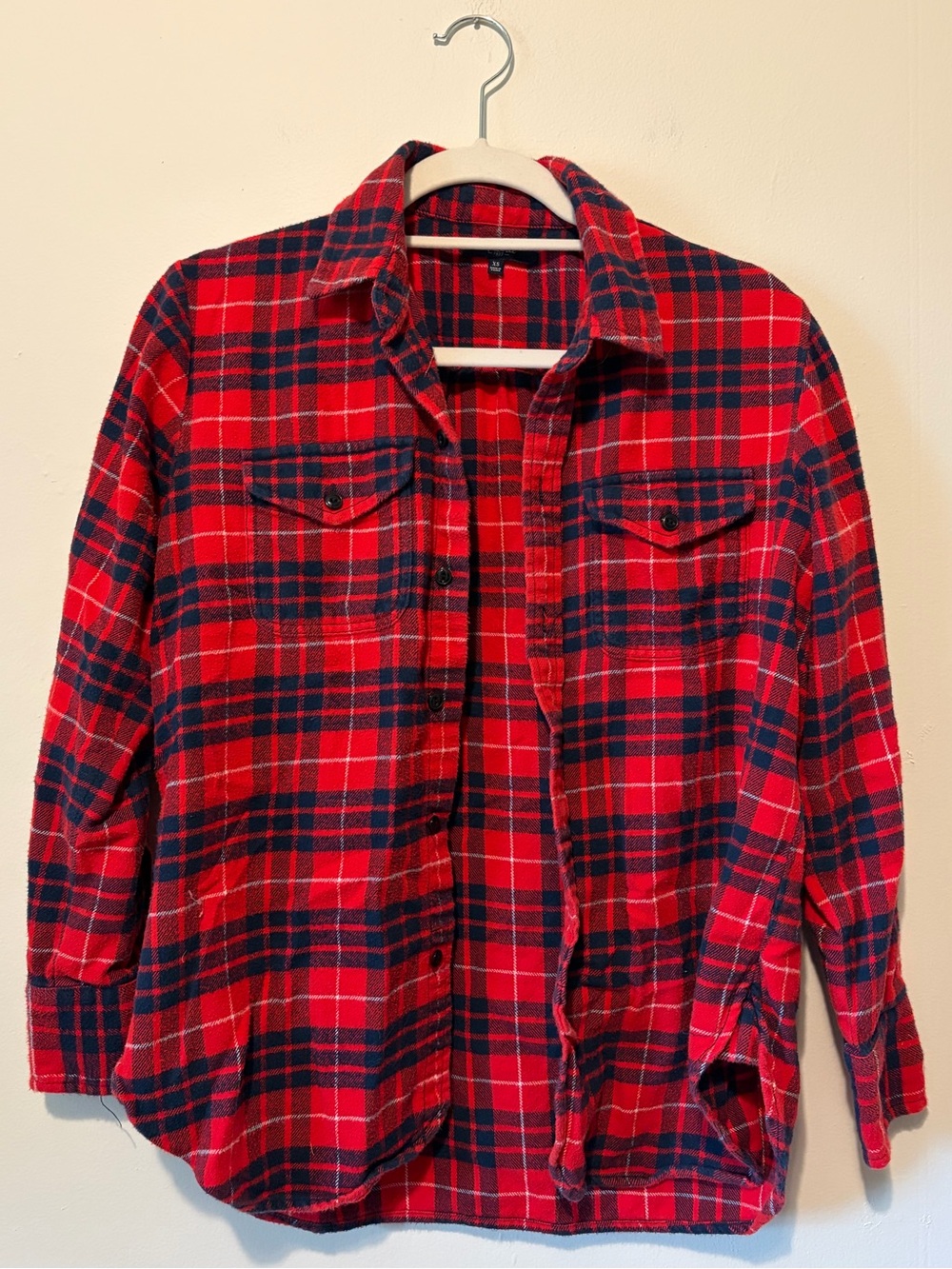 Madewell Red and Navy Plaid Button-Down Flannel